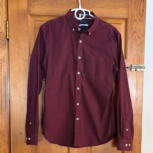 Denim & Flower Men's Burgundy Button-Down with White Microdots size small
